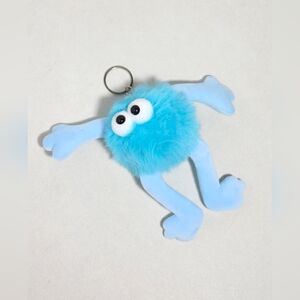 Fluffy Wiggle Monster Plush Bag Charm Keychain In Blue NWT